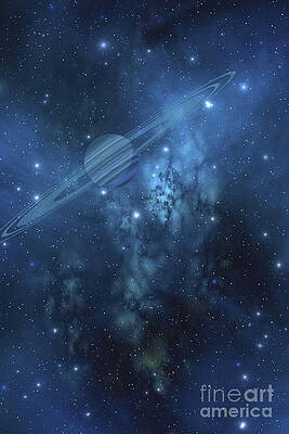 Wall Art - Digital Art - A Ringed Planet Orbits Near A Beautiful by Corey Ford