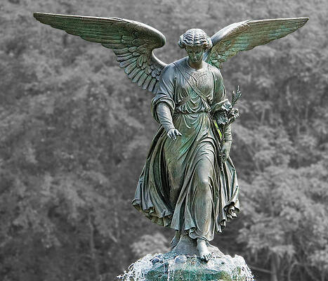 New York City, Manhattan, Central Park, Angel of the Waters Fountain,  Bethesda Terrace Solid-Faced Canvas Print