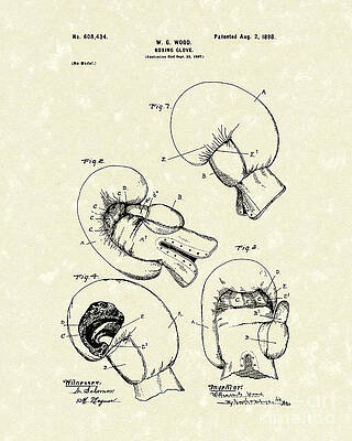 Boxing Drawing - Boxing Glove 1898 Patent Art by Prior Art Design