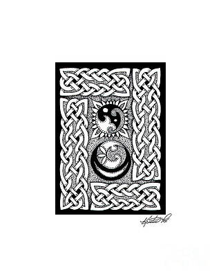Wall Art - Drawing - Celtic Knotwork Sun Moon by Kristen Fox
