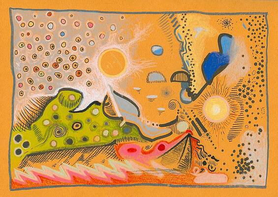 Wall Art - Drawing - Curious Orang and the Green Galaxy by Ralf Schulze