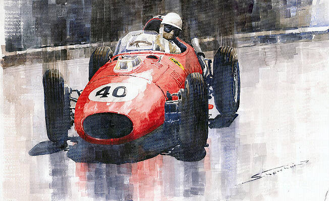Wall Art - Painting - Ferrari Dino 246 F1 Monaco GP 1958 Wolfgang von Trips by Yuriy Shevchuk
