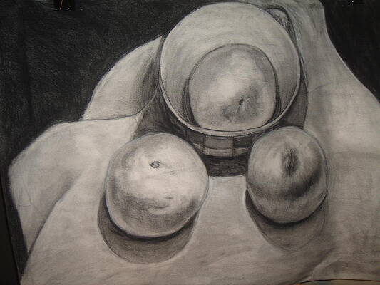 Wall Art - Drawing - Fruits and a Bowl by Carmel Joseph