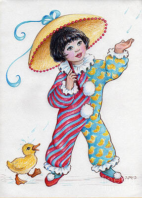 Wall Art - Drawing - Fun in the Rain at the Children's Parade by Dee Davis