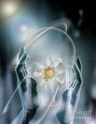 Wall Art - Photograph - Hands with Atom in Capsule by Mike Agliolo and Photo Researchers