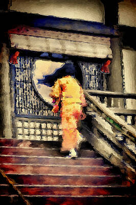 Wall Art - Painting - Japanese Woman In The Wind by Tracie Kaska