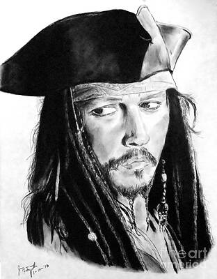 Wall Art - Drawing - Johnny Depp as Captain Jack Sparrow in Pirates of the Caribbean by Jim Fitzpatrick