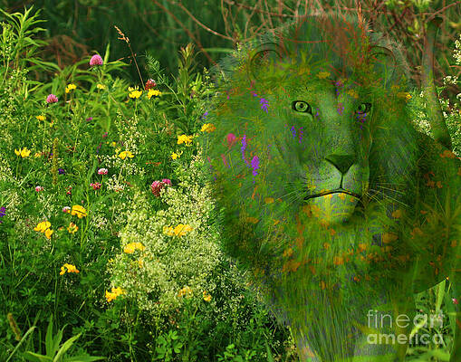 Wall Art - Digital Art - Lion And Wildflowers by Smilin Eyes Treasures