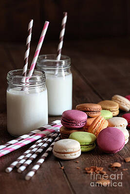 Wall Art - Photograph - Macaroons with jar glasses and straws by Sandra Cunningham