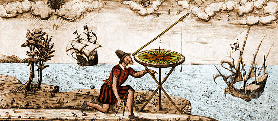 Wall Art - Photograph - Man Using Circumferentor 1583 by Science Source