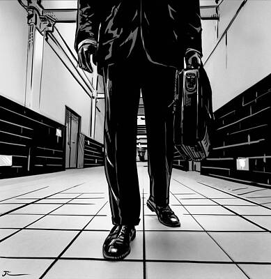 Wall Art - Drawing - Man With Briefcase by Giuseppe Cristiano