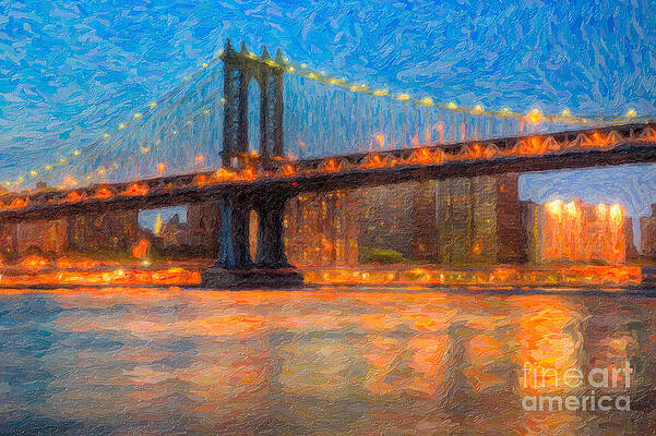 Wall Art - Photograph - Manhattan Bridge Twilight Impasto by Clarence Holmes