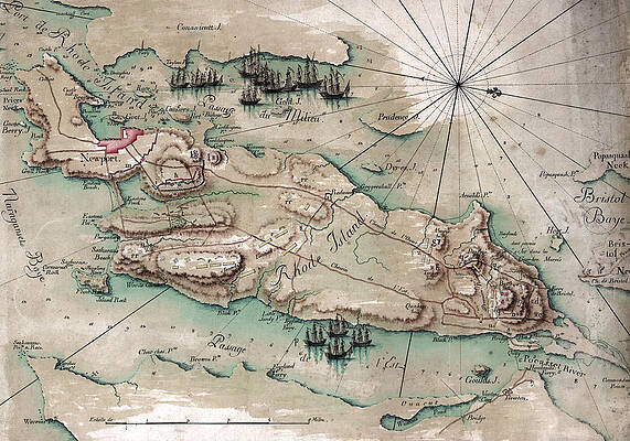 Wall Art - Photograph - Map Of The Battle Of Rhode Island by Everett
