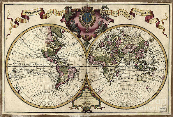 Wall Art - Photograph - Map Of The World, 1720 by Photo Researchers