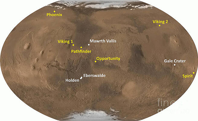 Wall Art - Photograph - Mars With Rover Landing Sites by NASA/Science Source