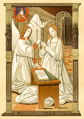Medieval Lithograph of Virgin Mary at Annunciation by Steven Wynn