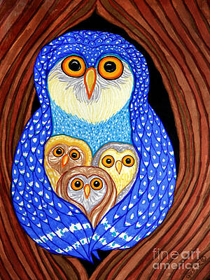 Wall Art - Drawing - Owl and Owlets by Nick Gustafson