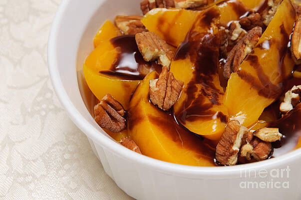 Wall Art - Photograph - Peaches With Chocolate Drizzle And Pecans by Andee Design