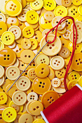 Wall Art - Photograph - Red thread and yellow buttons by Garry Gay