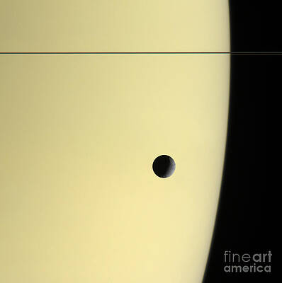 Wall Art - Photograph - Saturn And Its Moon Tethys, Cassini by NASA/JPL/Space Science Institute