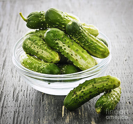 Wall Art - Photograph - Small cucumbers in bowl by Elena Elisseeva