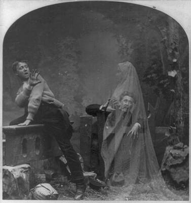 Wall Art - Photograph - Stereograph Shows A Ghost Scaring Man by Everett