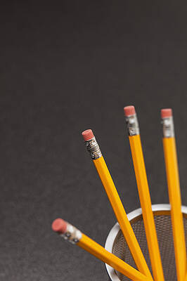 Closeup Of Pencil Erasers, From Above by Bryan Mullennix