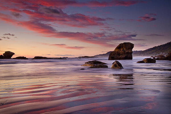 Wall Art - Photograph - Sunset On Beach North Of Punakaiki by Colin Monteath