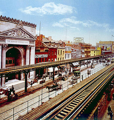 Wall Art - Photograph - The Bowery With Its Elevated Rail Line by Everett