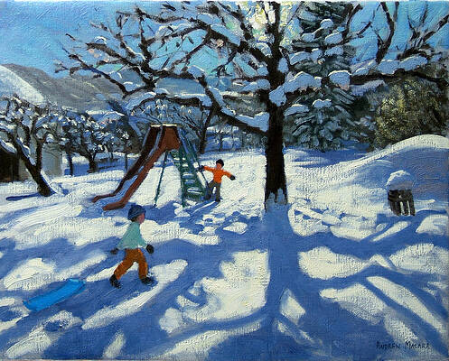 Wall Art - Painting - The slide in winter by Andrew Macara
