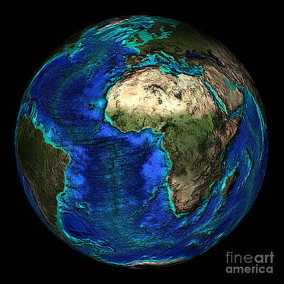 Wall Art - Photograph - Topographical Map Of Coordinates 0 N, 0 by Science Source