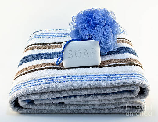 Wall Art - Photograph - Towel with soap and sponge by Blink Images