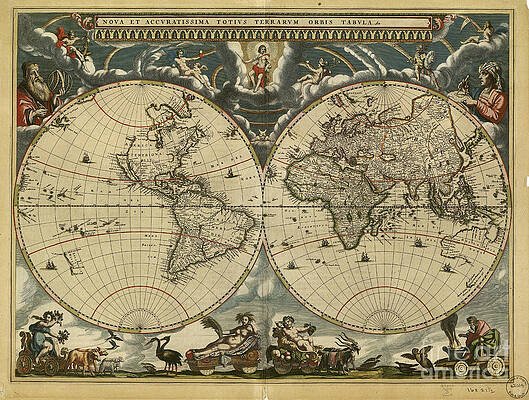 Wall Art - Photograph - World Map, 17th Century by Science Source