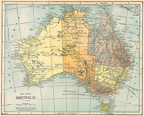 Wall Art - Drawing - MAP OF AUSTRALIA, c1890 by Granger
