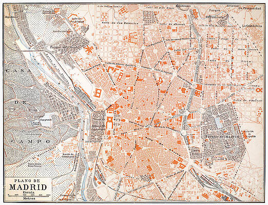 Wall Art - Painting - SPAIN: MADRID MAP, c1920 #0087375 by Granger