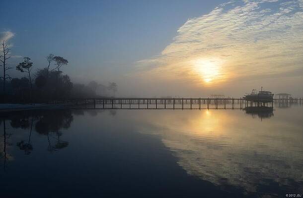 Wall Art - Photograph - 0222 Foggy Reflections on a Calm Santa Rosa Sound at Sunrise by Jeff at JSJ Photography
