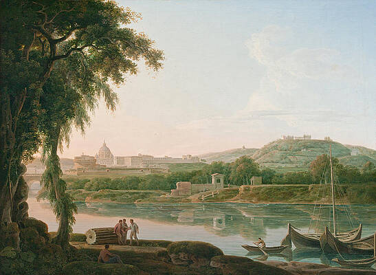 A distant view of Rome across the Tiber Print by Jacob More