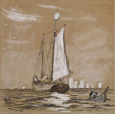 A Fishing Schooner Print by Winslow Homer