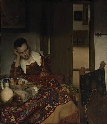 A Maid asleep Print by Johannes Vermeer
