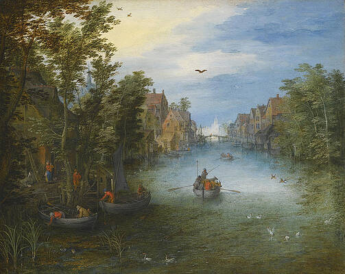 A River running through a Small Town Print by Jan Brueghel the Elder