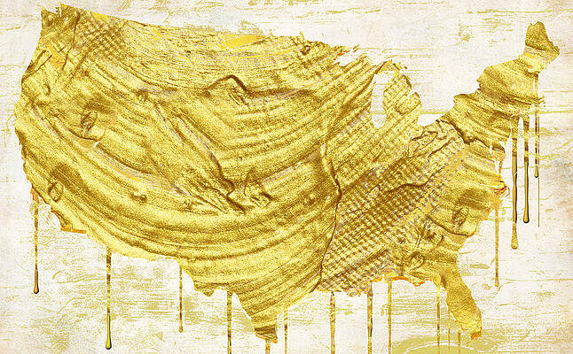 Wall Art - Painting - Gold American Map by Mindy Sommers