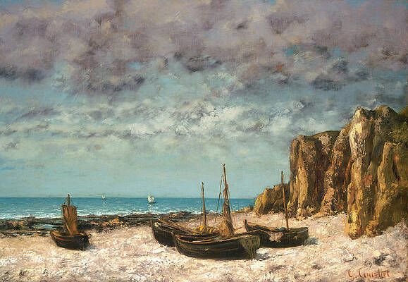 Boats on a Beach. Etretat Print by Gustave Courbet