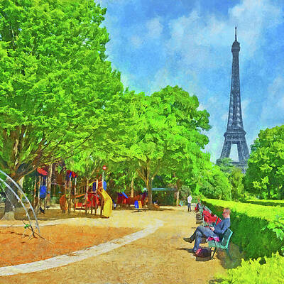 Wall Art - Digital Art -  Enjoying the Champ de Mars near the Eiffel Tower #1 by Digital Photographic Arts