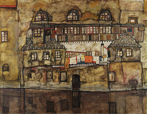 House Wall on the River Print by Egon Schiele