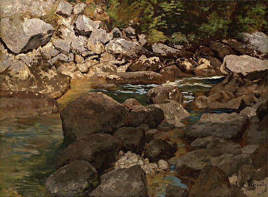 Mountain Stream With Boulders Print by Carl Schuch