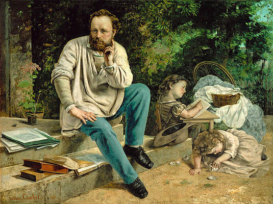 Pierre Joseph Proudhon and his children Print by Gustave Courbet