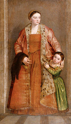 Portrait of Countess Livia da Porto Thiene and her Daughter Deidamia Print by Paolo Veronese