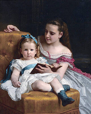 Portrait of Eva and Frances Johnston Print by William-Adolphe Bouguereau