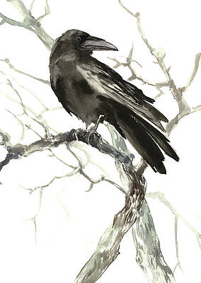 Wall Art - Painting - Raven on the Tree #1 by Suren Nersisyan