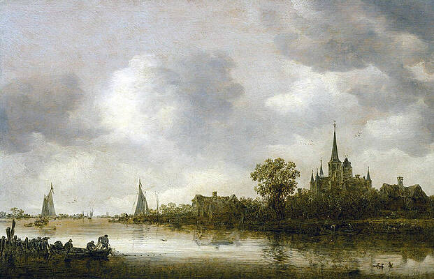 River Landscape with a Church in the Distance Print by Jan van Goyen